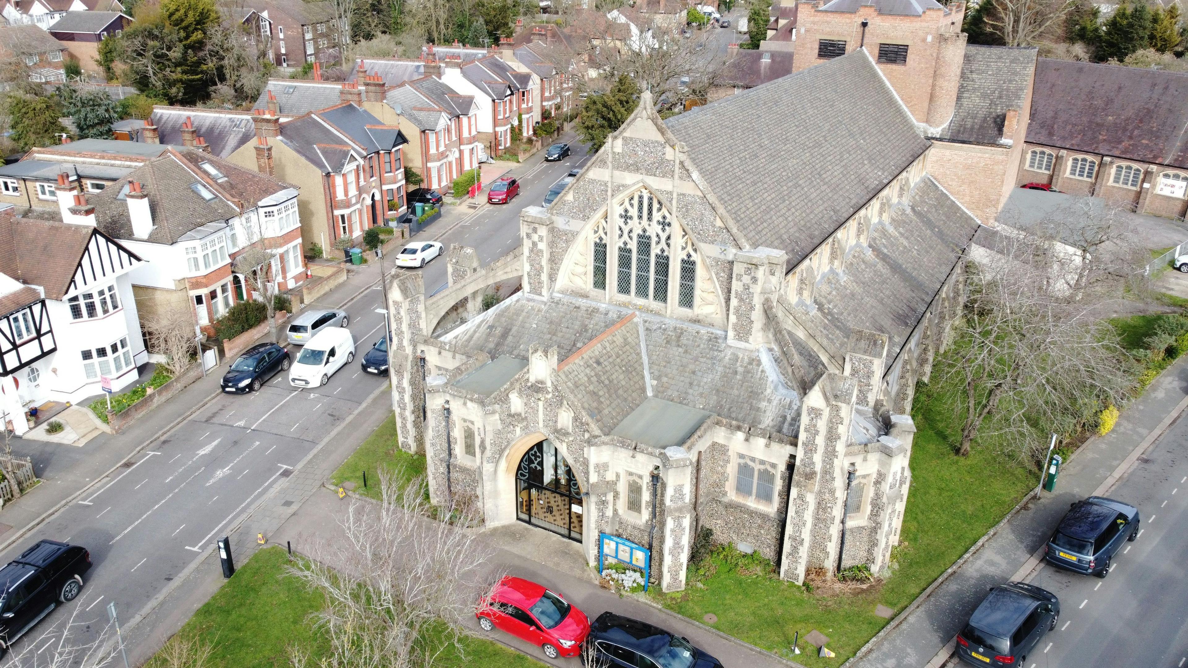 Aerial view of St Michael & All Angels Church in Watford