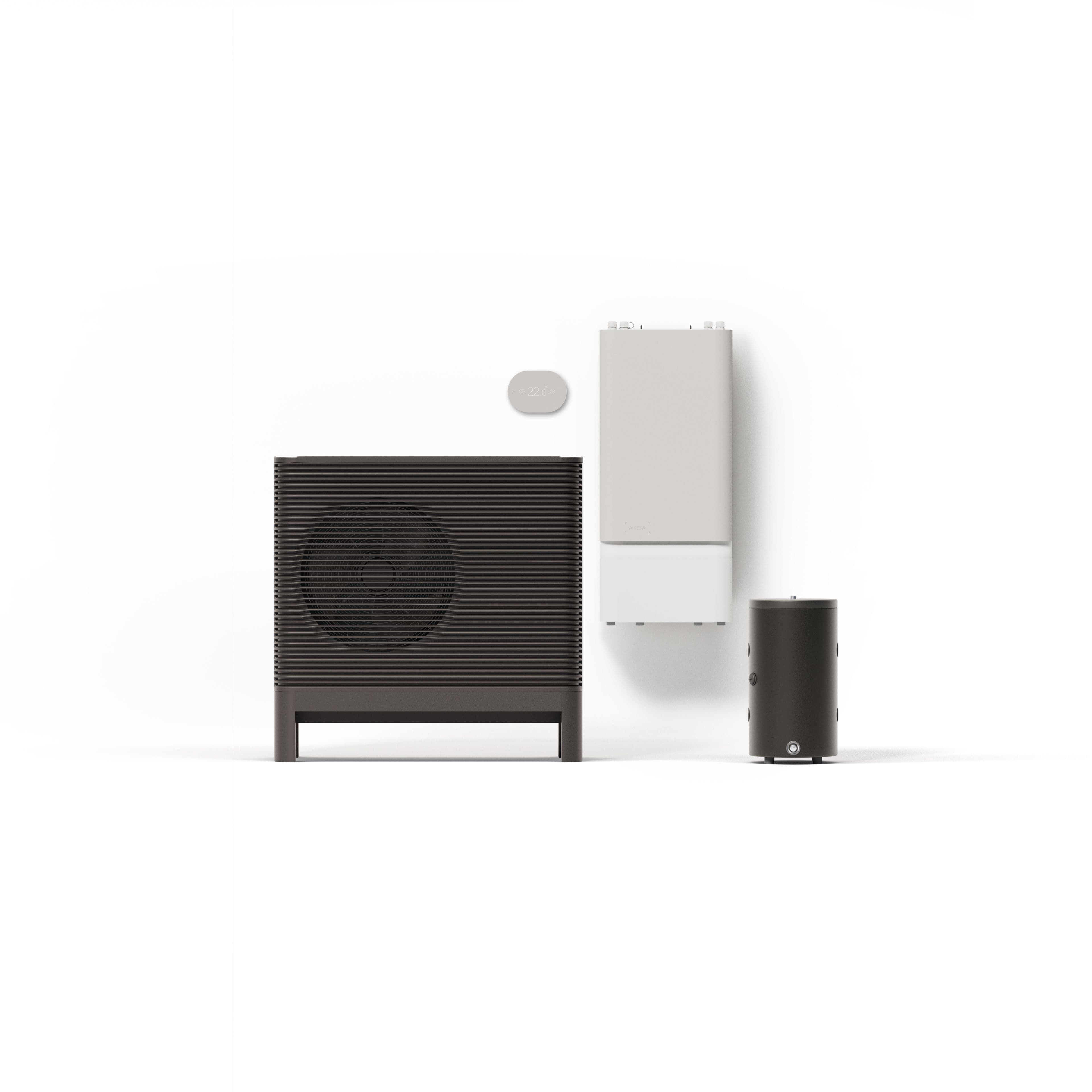 A picture of the Aira Indoor Unit System including the Aira Heat Pump outdoor unit