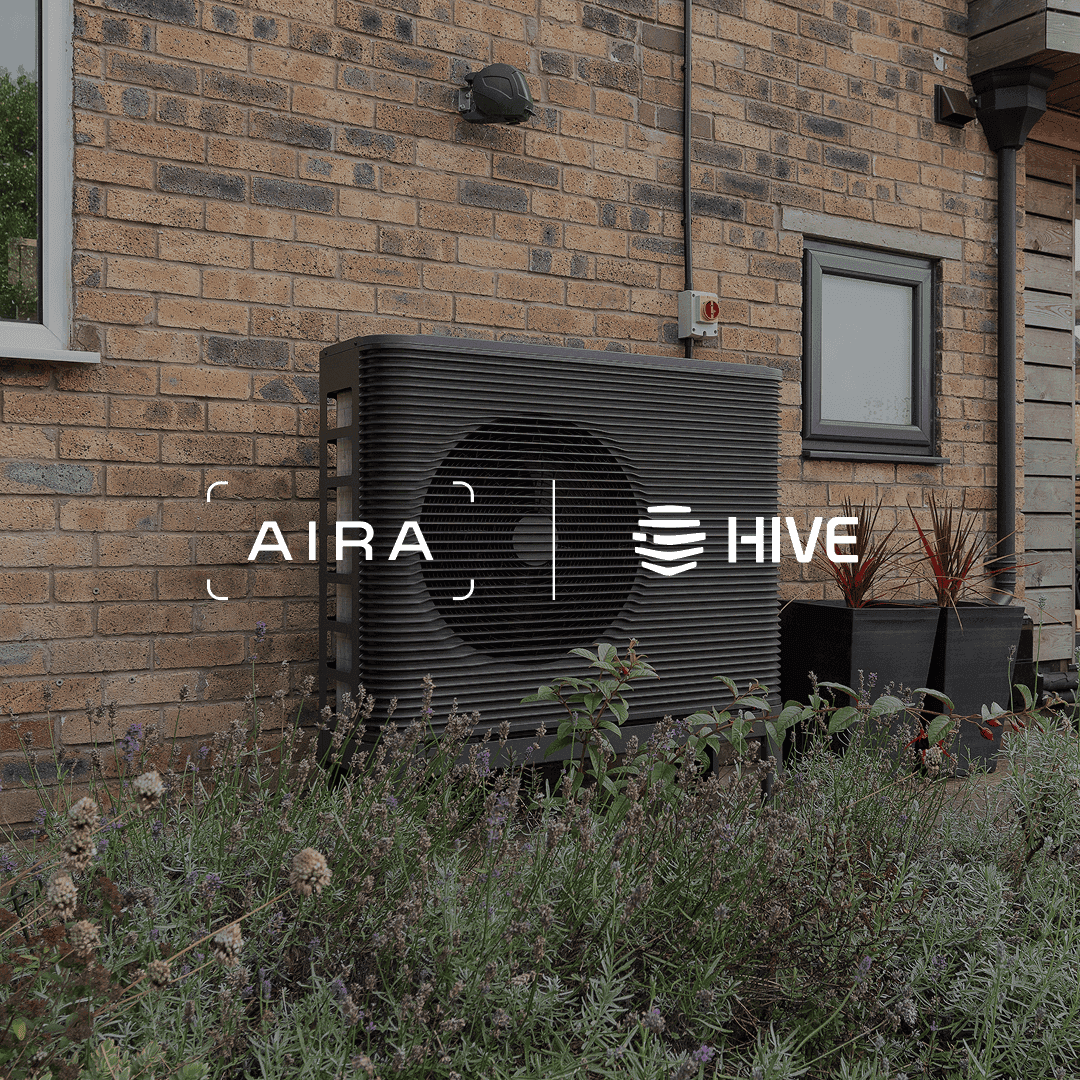 Aira and Hive logo in front of Aira Heat Pump