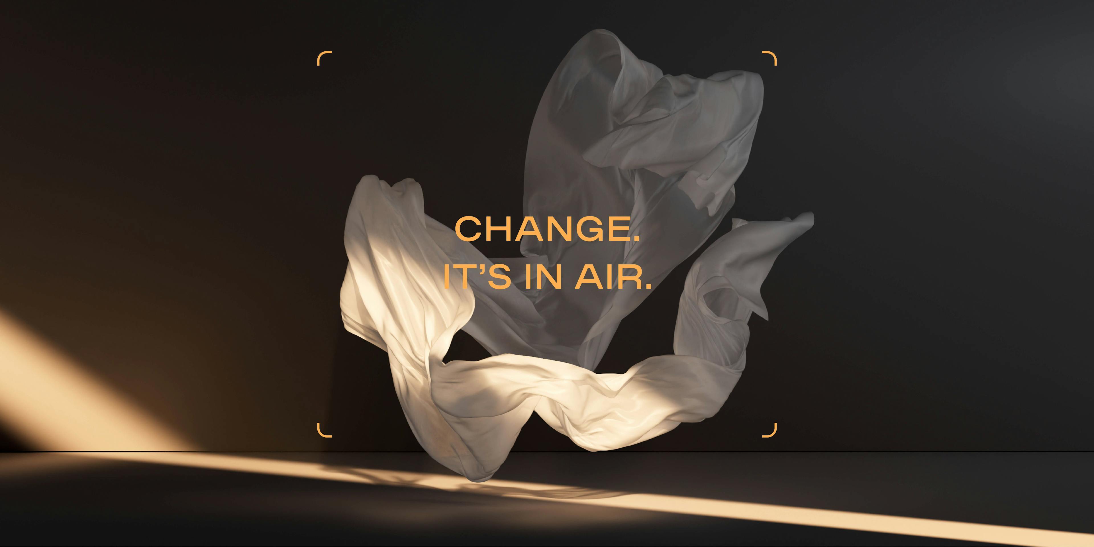 Change its in the air Slogan mit einem Tuch, dass durch die Luft fliegt