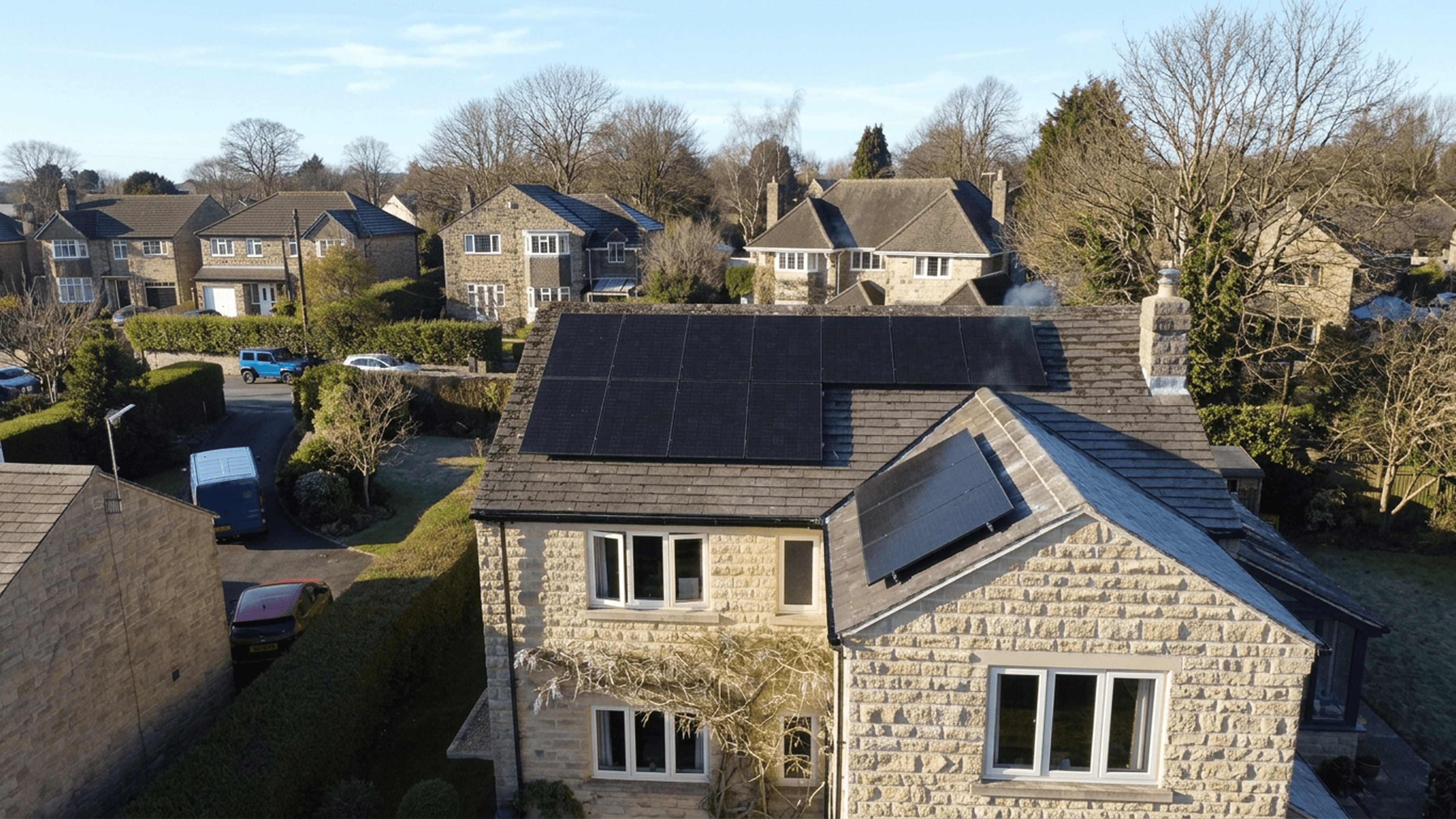 Solar panels on Uk home in winter