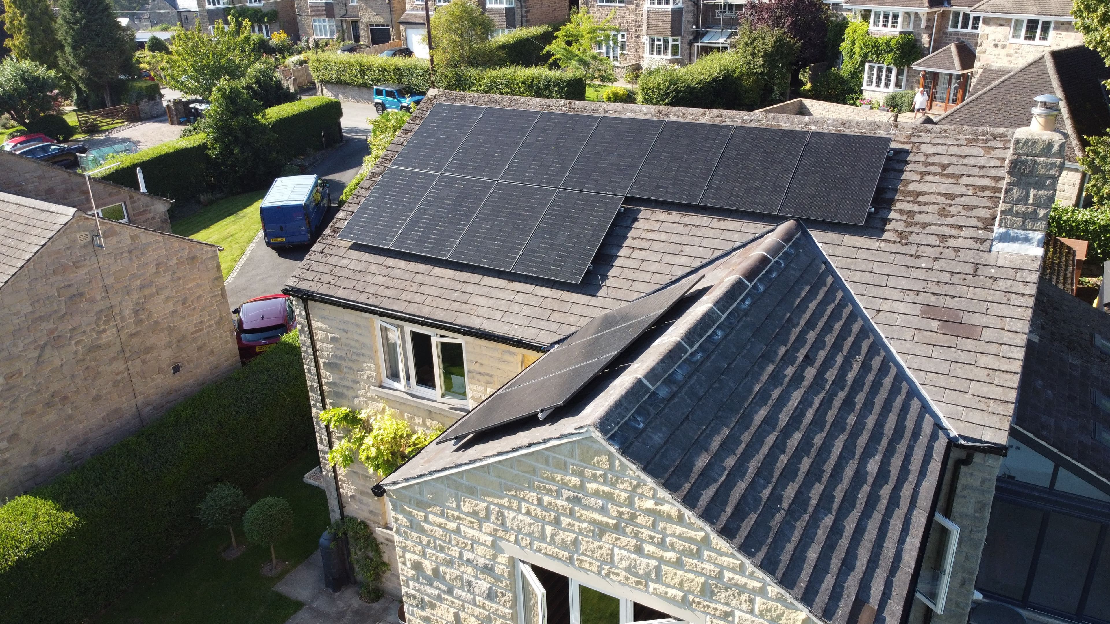 Solar panels on typical country UK home