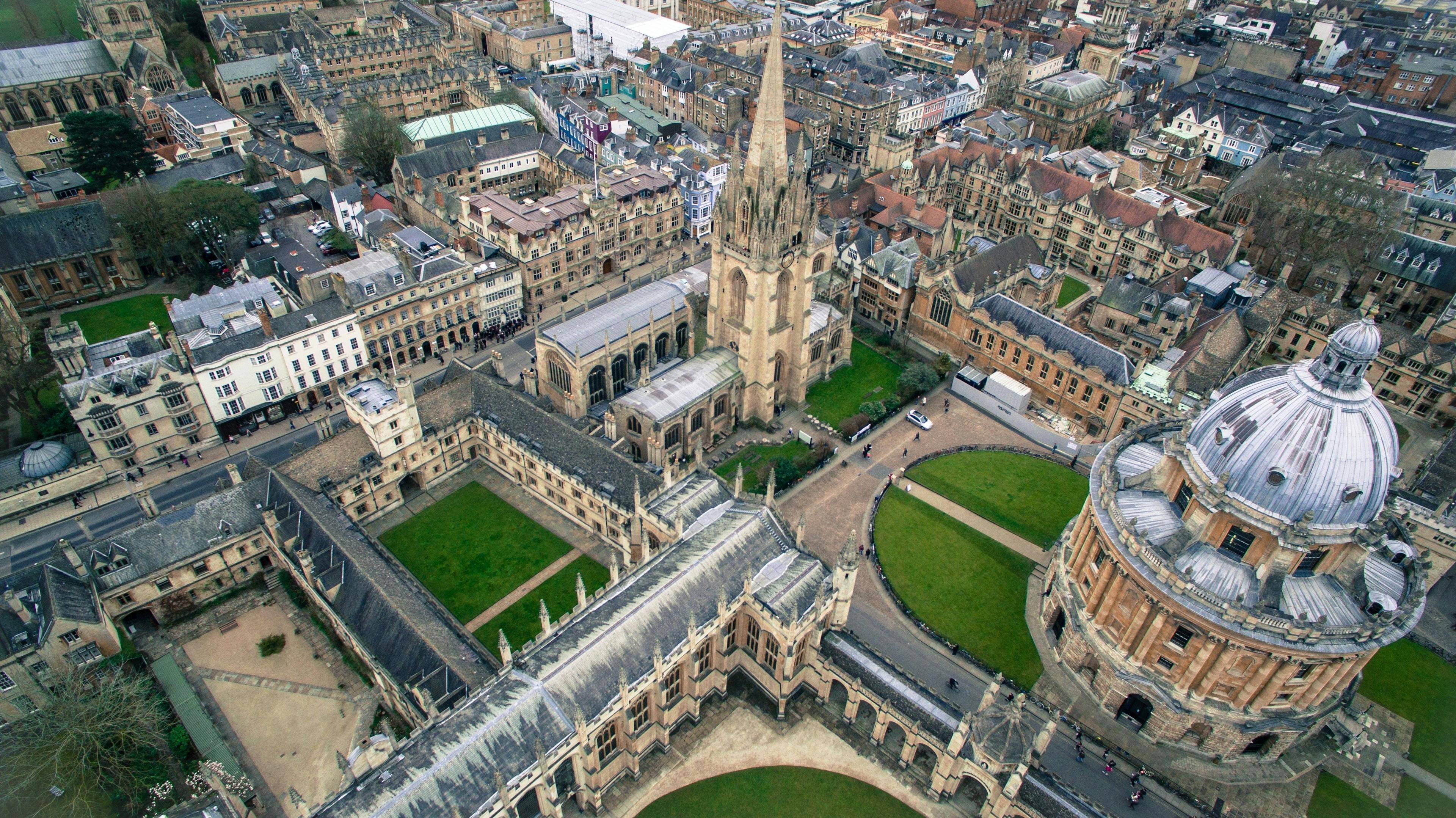 Aerial view of Oxford University with the Radcliffe Camera visible