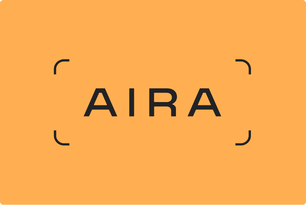 Aira logo with frame in black on a yellow backgroud