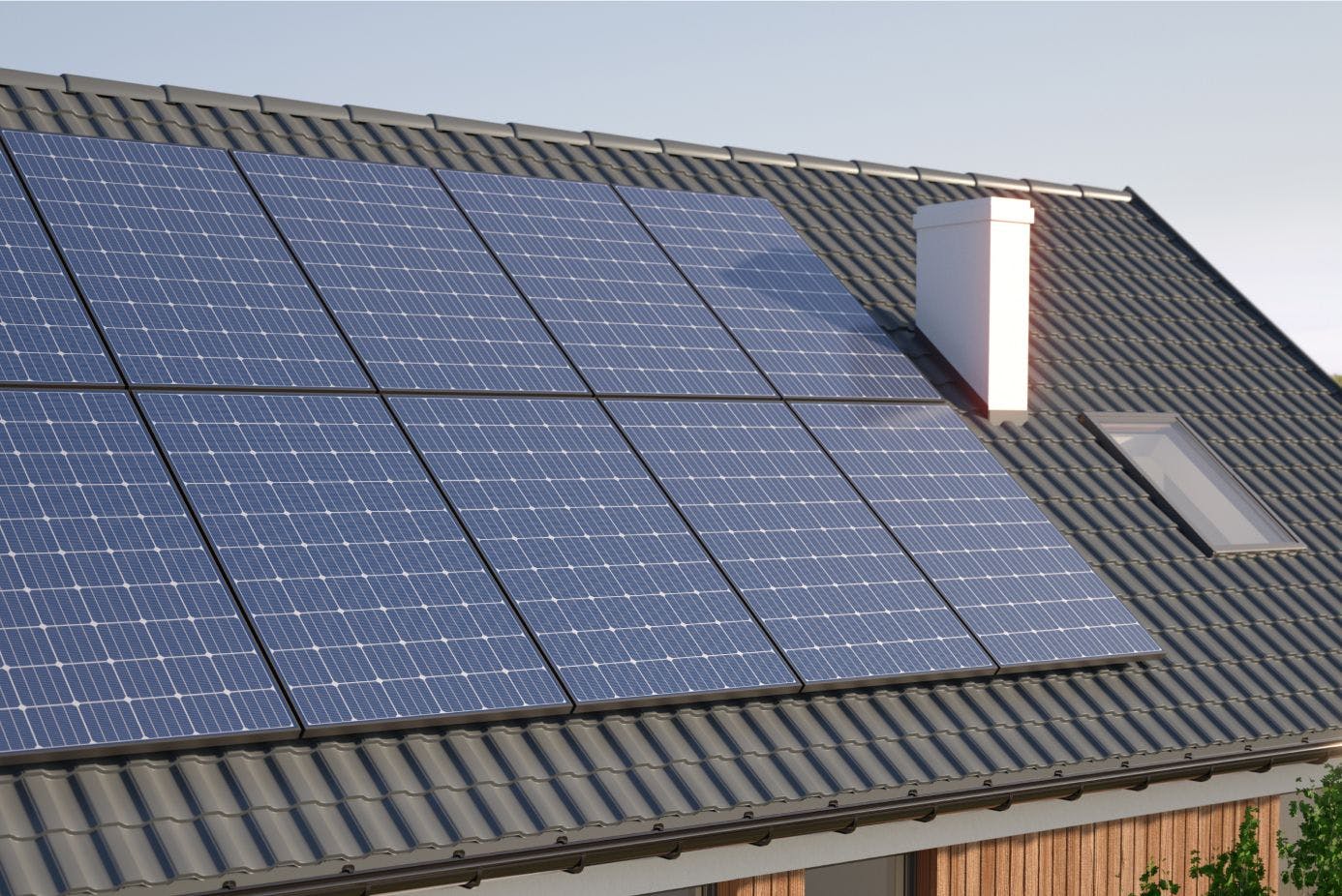 Ten solar panels on a roof
