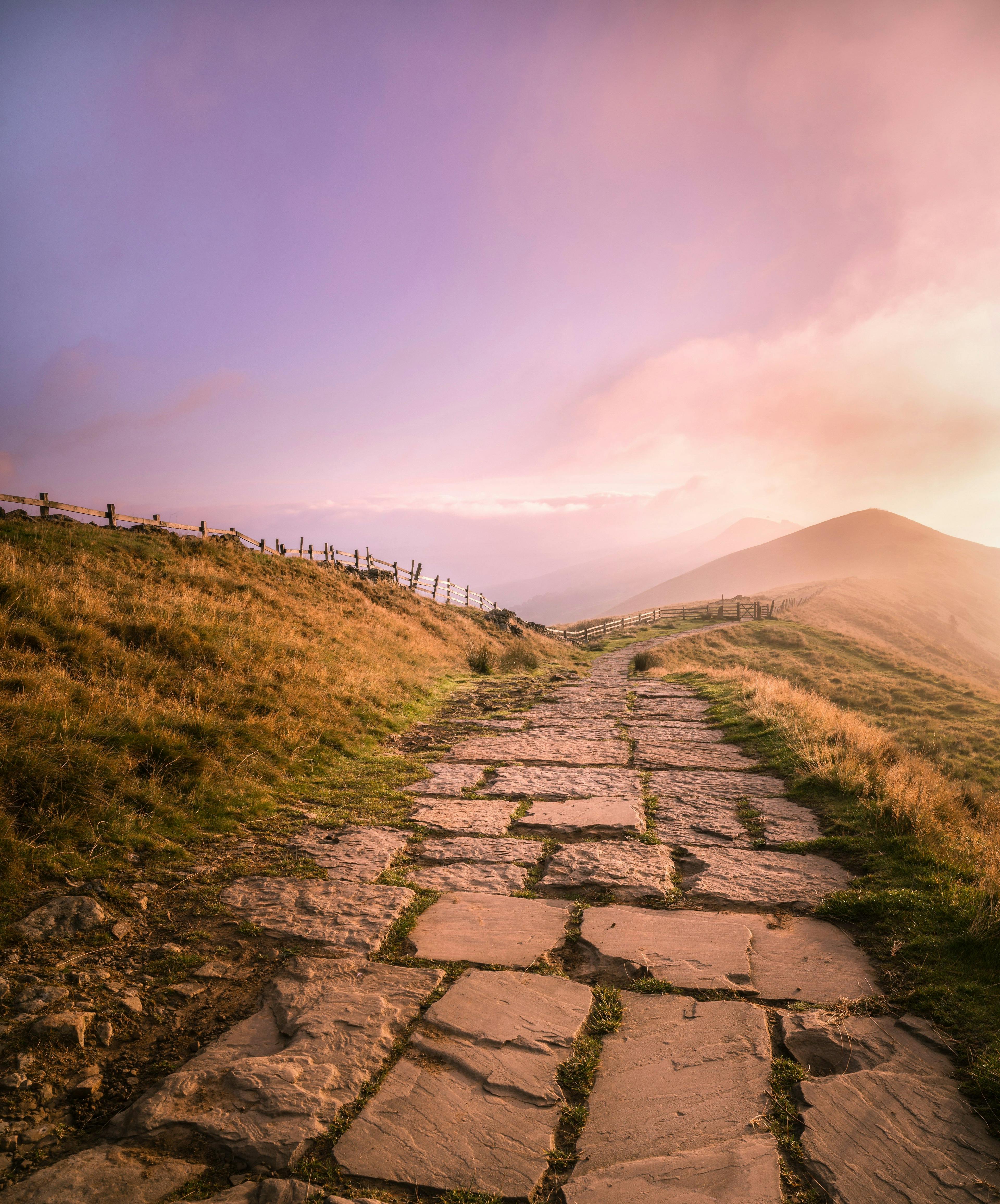 The Great Ridge path near Castelton, Derbyshire at sunrise